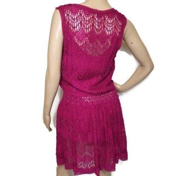 Free People Womens Magenta Lace Sleeveless V-Neck mini Dress Small - Picture 5 of 7